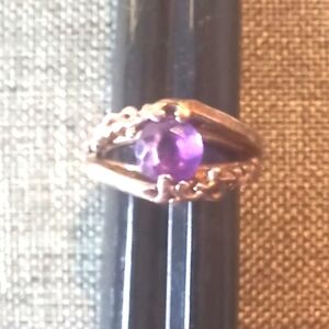 Faux Amethyst Silvertone Ring w/ Worn Patina - Pre-loved (Sz 6)